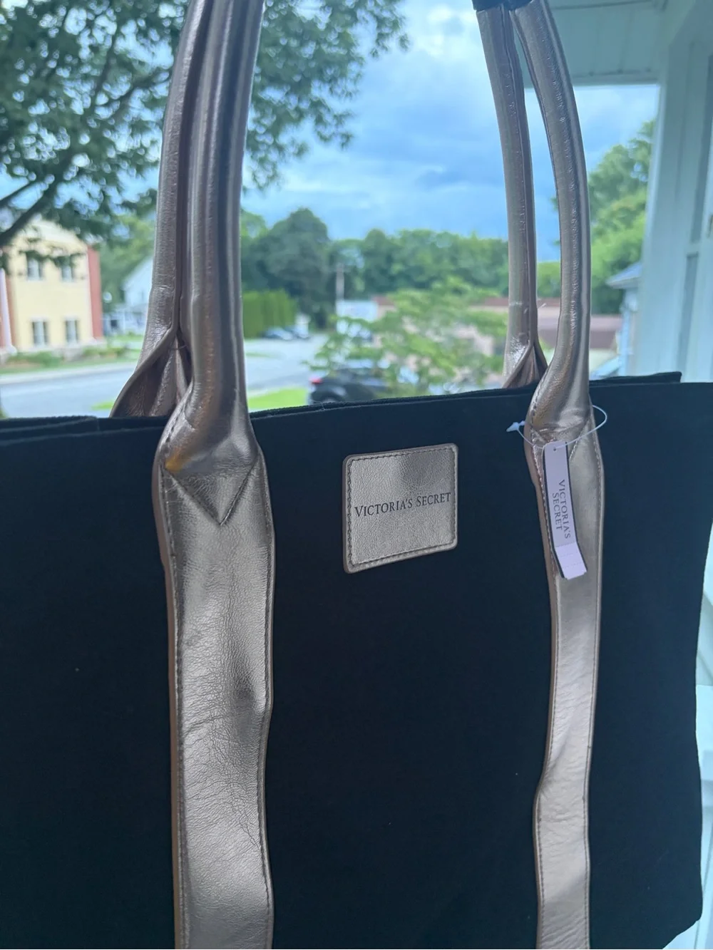 Victoria's Secret Black Tote with Gold Metallic Handles
